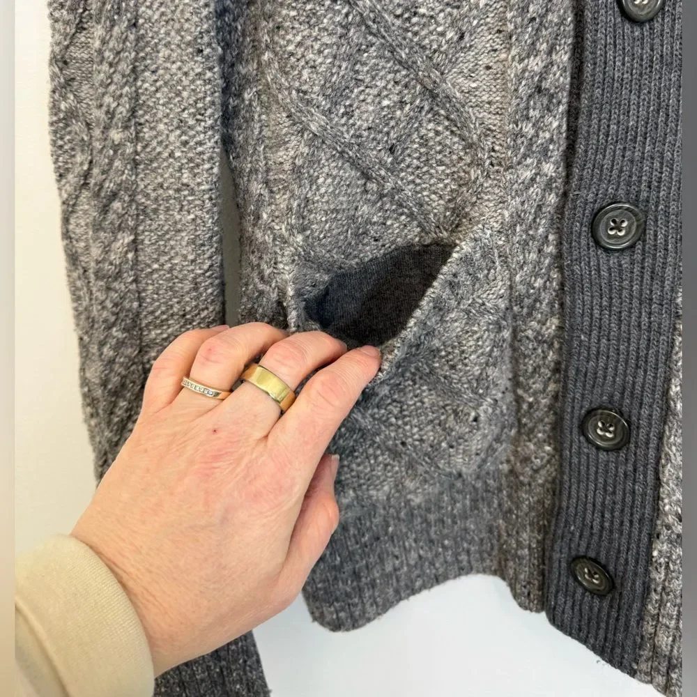 Banana Republic Gray Marled Chunky Cable Knit Cardigan Sweater Men's Small